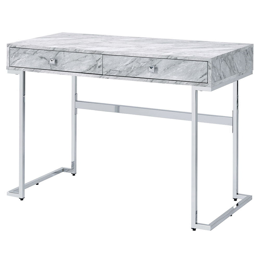 Tigress - Writing Desk - White Printed Faux Marble Top & Chrome