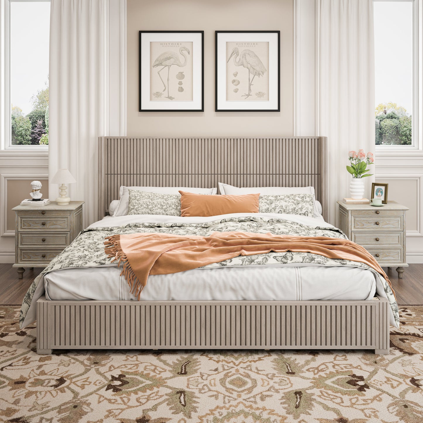 Solid Wood Platform Bed Frame with Headboard - King Size