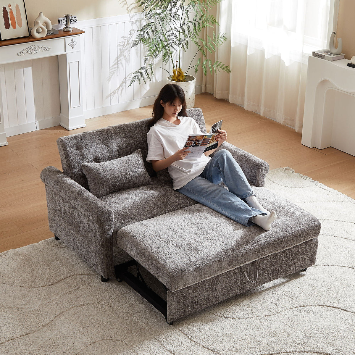 Loveseat Sofa Bed, Pull - Out Couch Sleeper & 2 Pillows - view 11