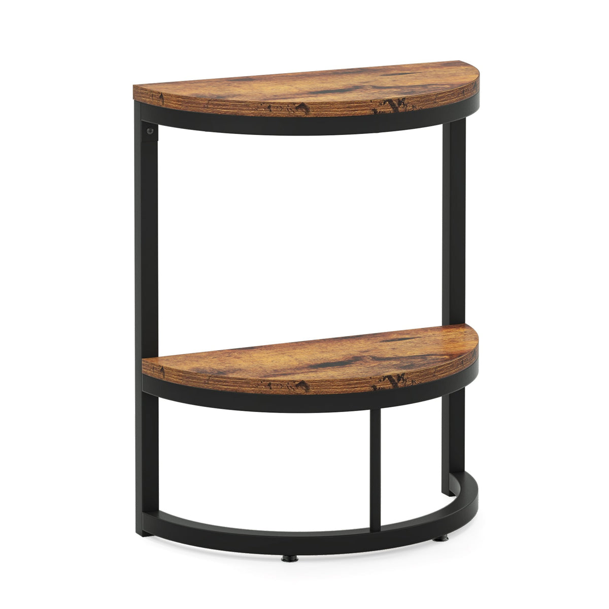 Slim Half Moon 2-Tier Semi-Circle End Table, 19.69" Rustic