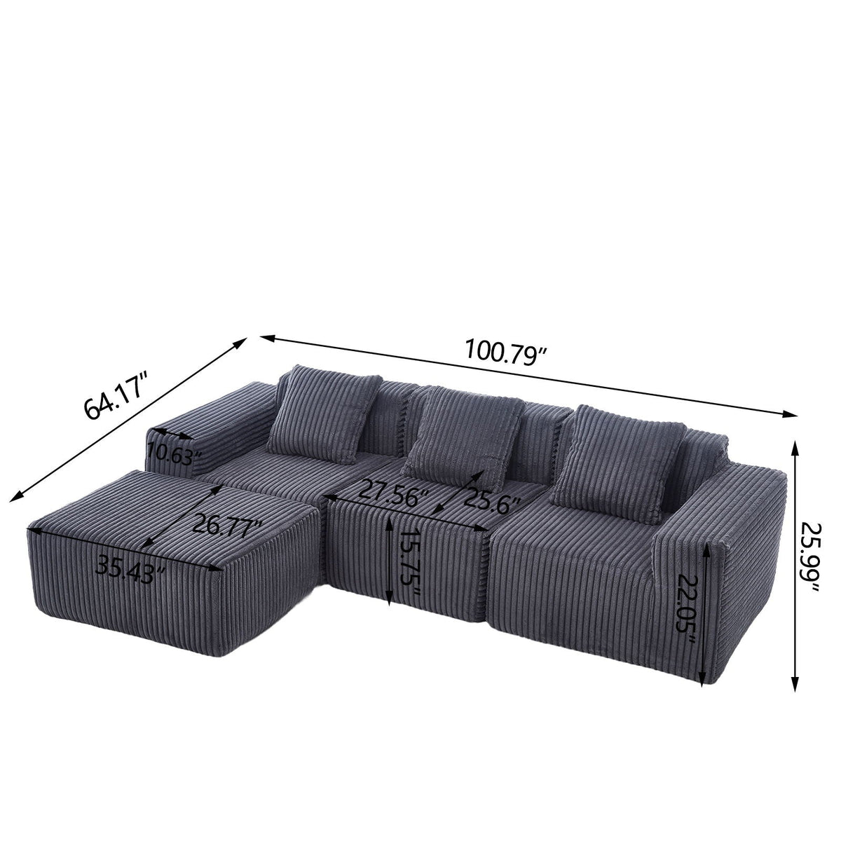 L - Shape Modern Minimalist Modular Sectional Sofa, Upholstered Cloud Couch With Deep Seats - view 18