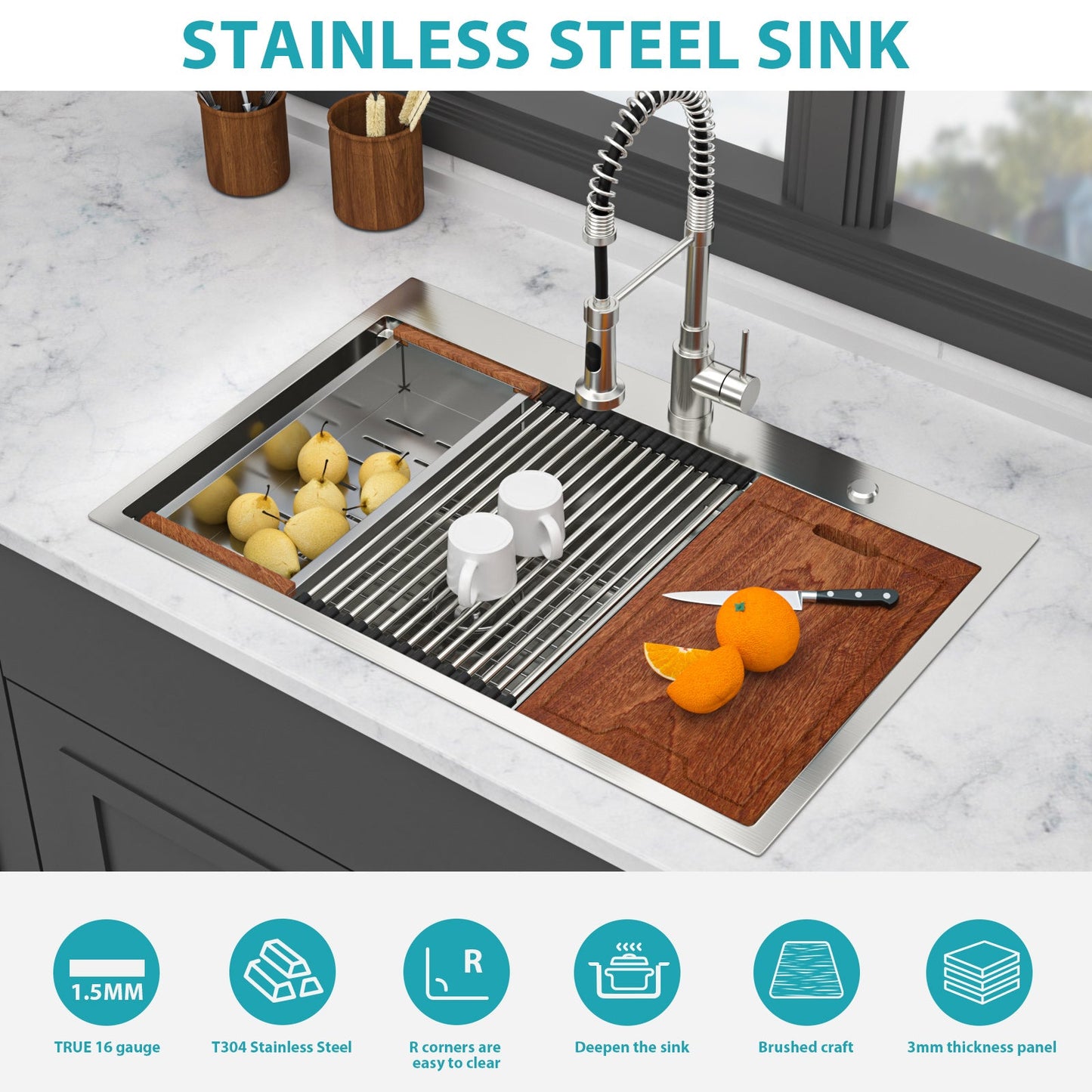 Topmount Drop In Kitchen Sink - 36"x 22" Double Bowl