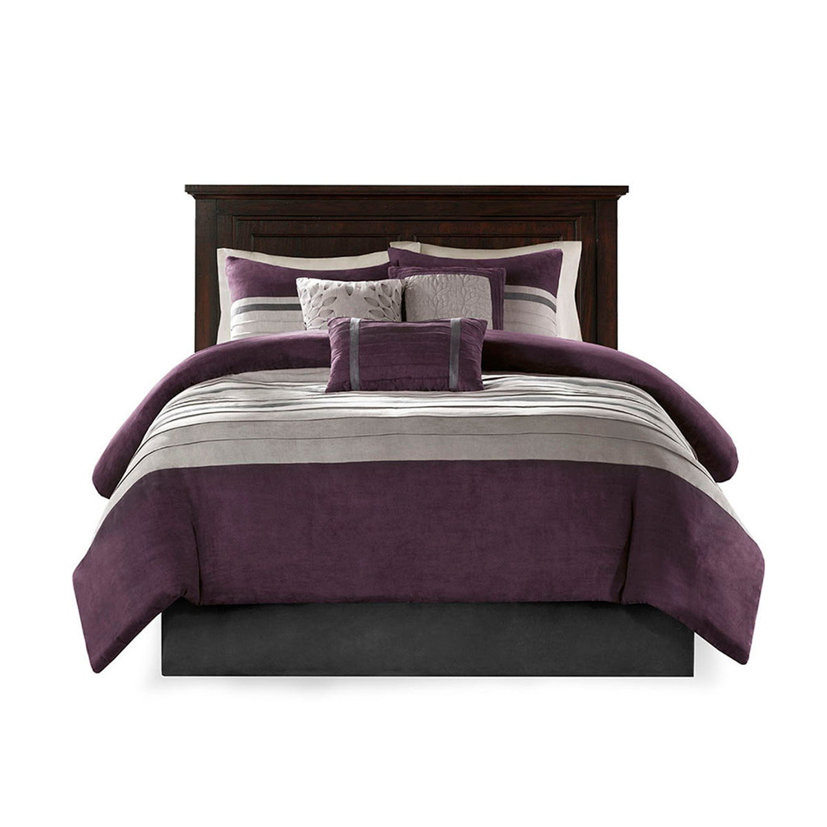 7 PC Pieced Faux Suede Comforter Set Purple King
