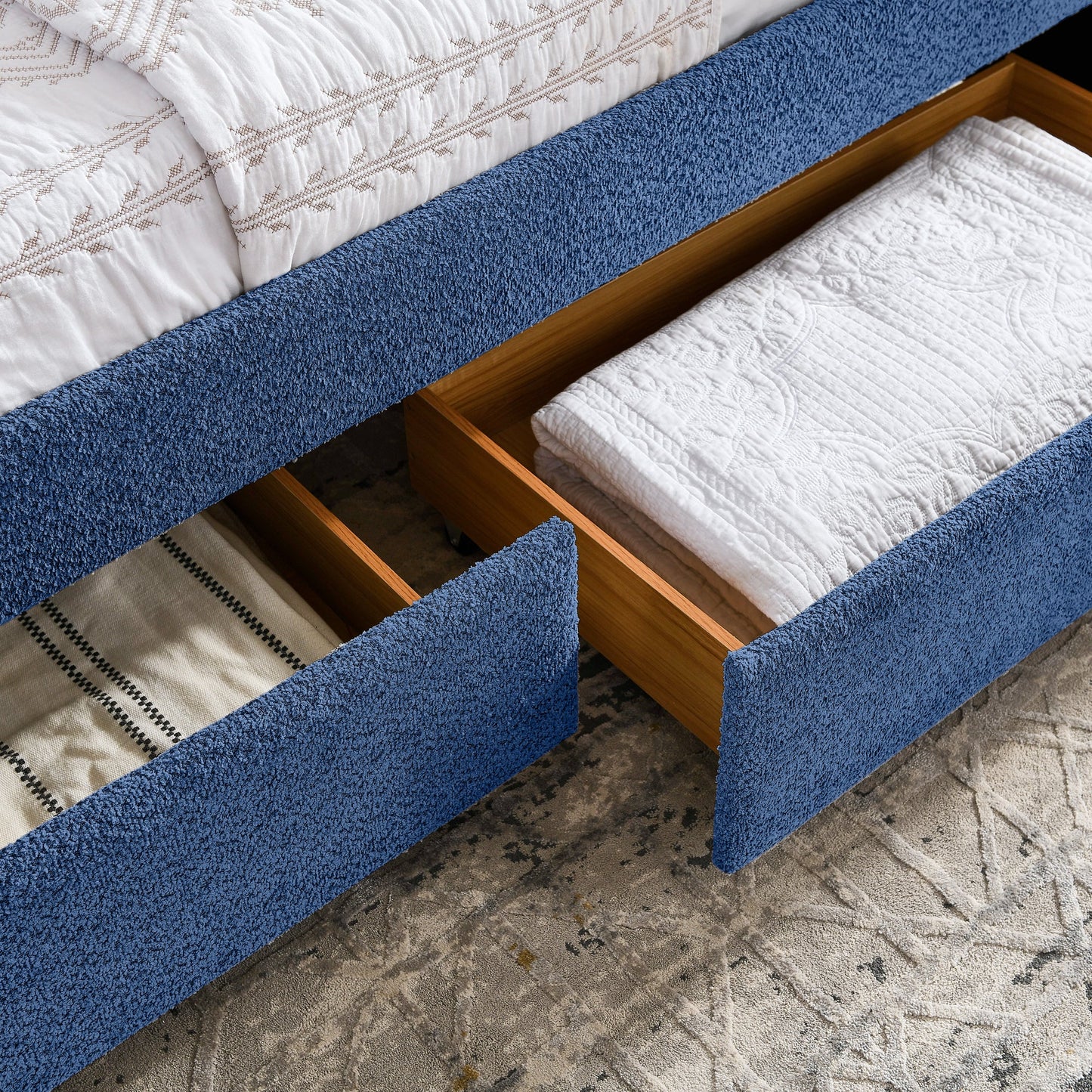 Queen Size Daybed with Two Drawers - Upholstered Tufted Sofa Bed