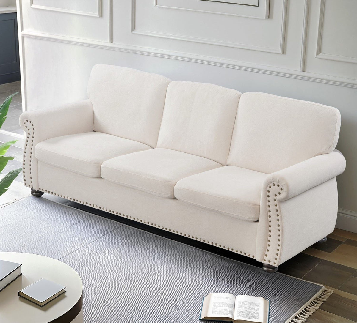 Soft Sofa, Upholstered 3 Seater Couch With High Density Foam, Loose Back Cushions And Turned Legs - view 22
