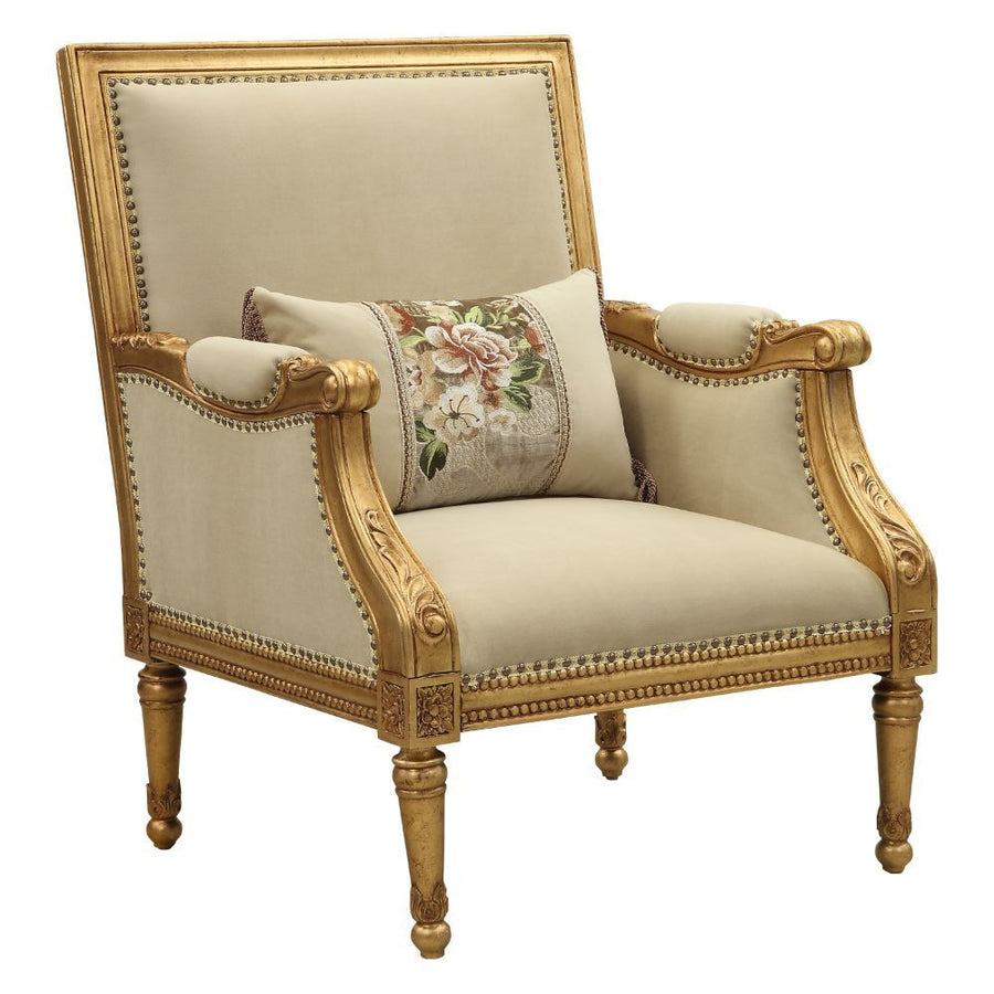 Daesha - Chair With Pillow - Tan Flannel & Antique Gold
