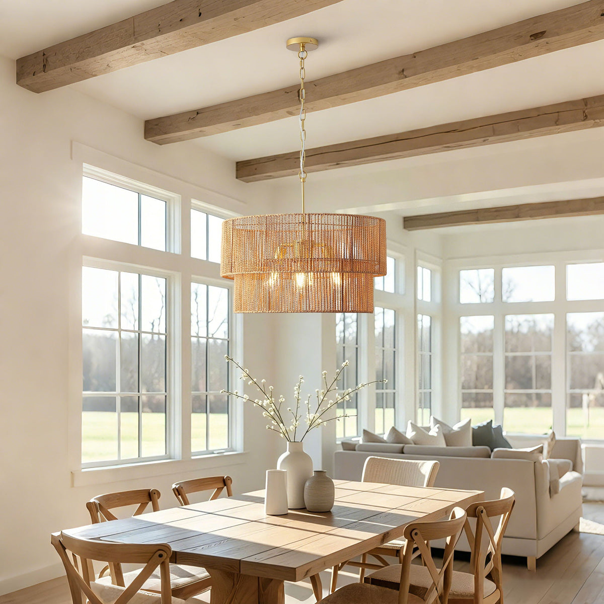 Chandelier, 2 Tier Boho Wabi Sabi Pendant Light, Hanging Ceiling Lamp - Gold - view 7