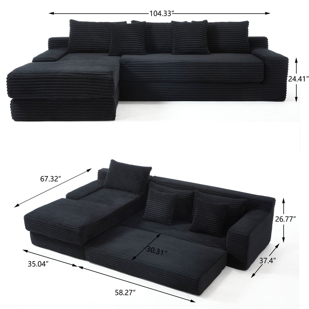 Modern L - Shaped Sectional Couch With Memory Foam - view 18
