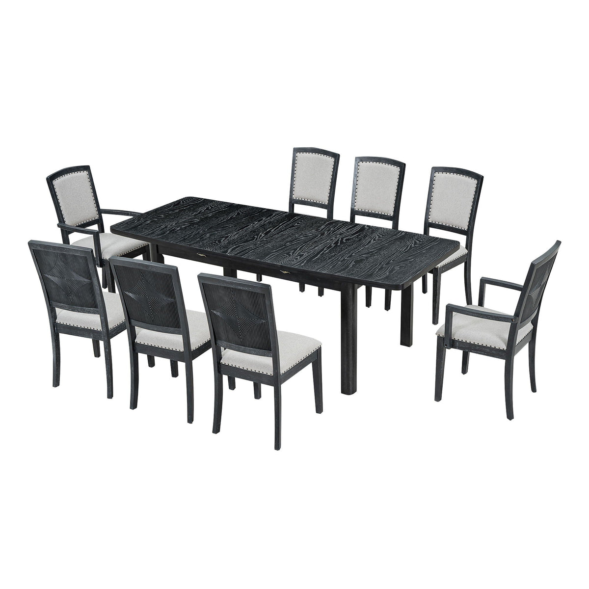 Topmax - Rustic Extendable Dining Table Set With Removable Leaf, 6 Upholstered Armless Dining Chairs And 2