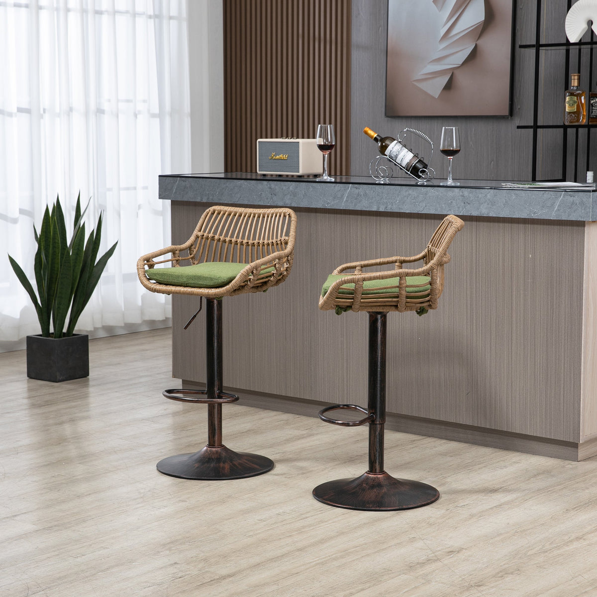 Modern Swivel Bar Stools Set of 2 Adjustable Counter Height Chairs