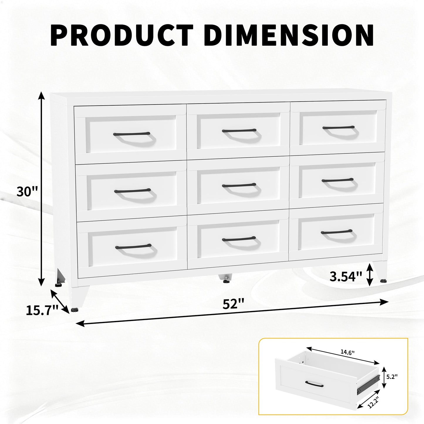 9 Drawer Dresser for Bedroom, Metal Profile Chest of Drawers