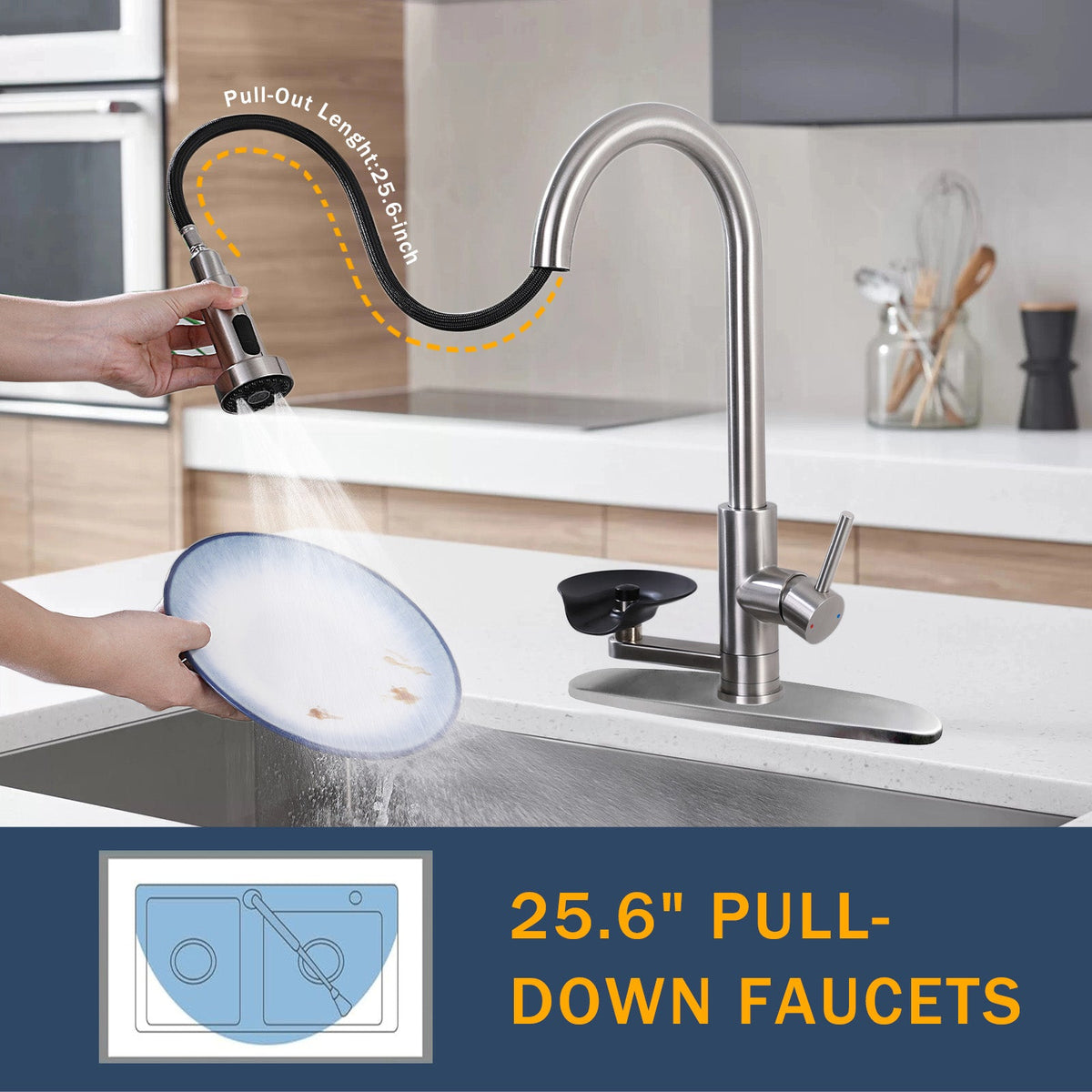 3-in-1 Kitchen Faucet with Press-Type Glass Rinser