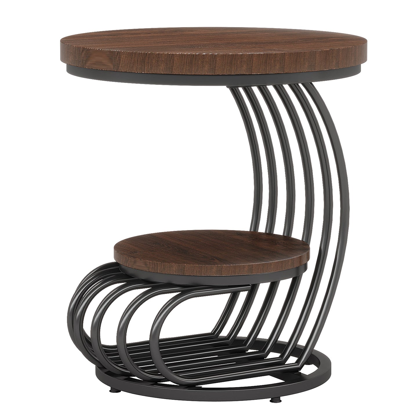19.68" Round Vintage End Table with 2-Tier Storage – Rustic