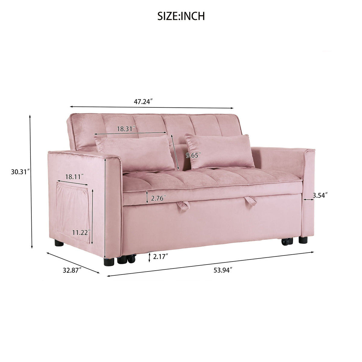 3 In 1 Pull Out Couch Convertible Sofa Bed With Reclining Backrest - view 29