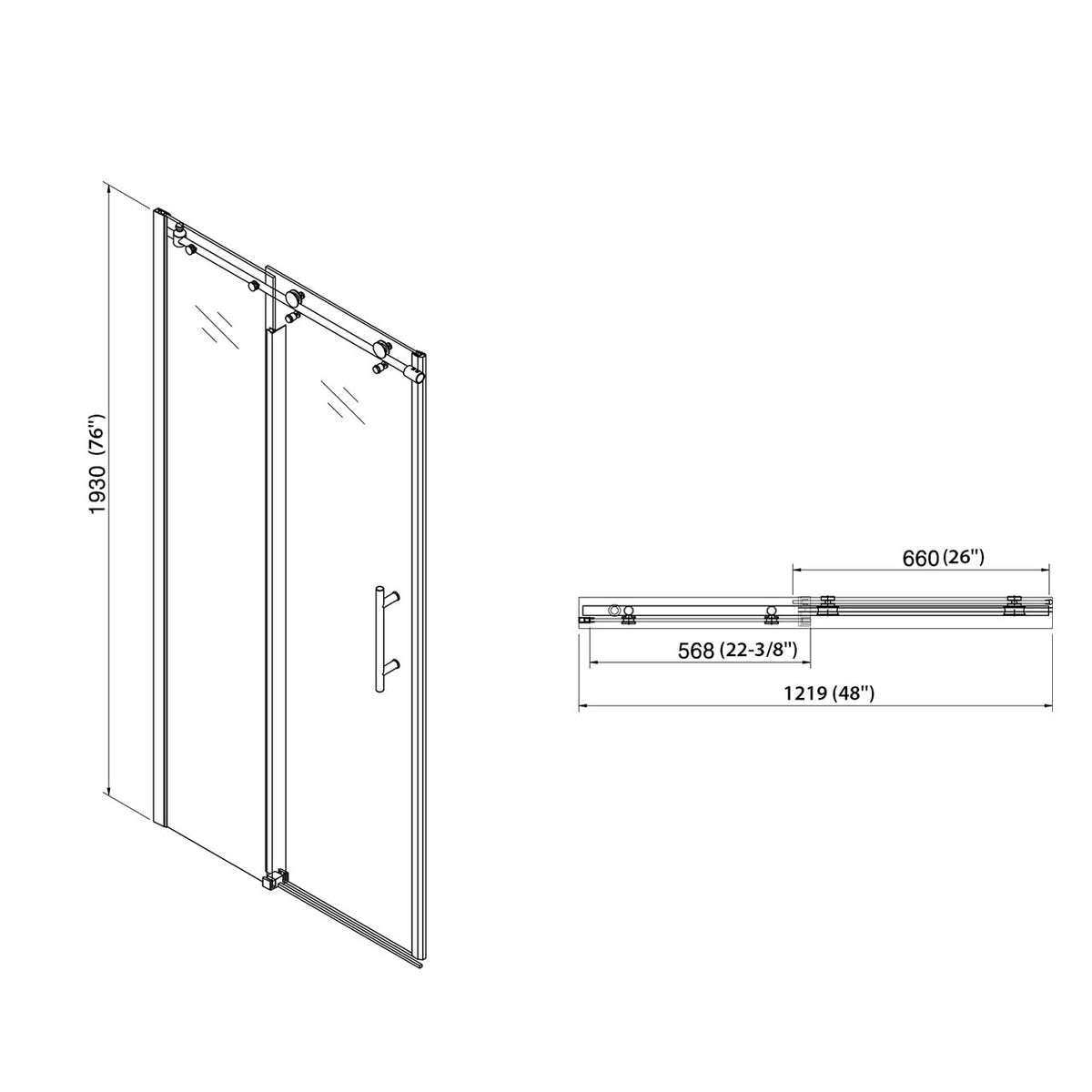 Single Sliding Bypass Shower Enclosure - 48" W x 76" H