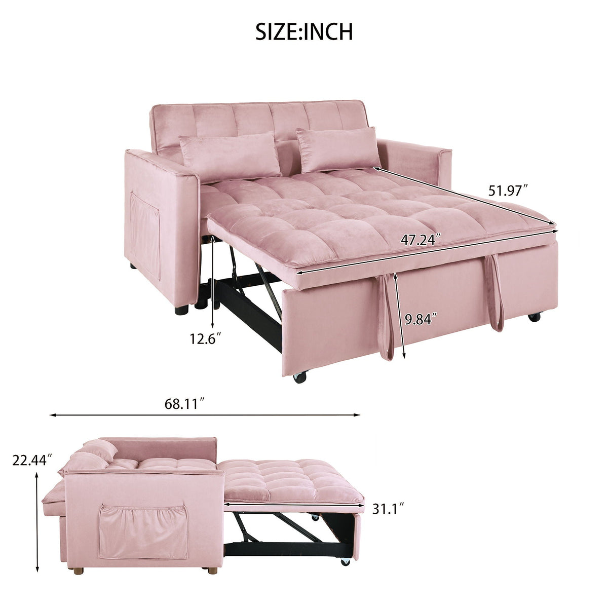 3 In 1 Pull Out Couch Convertible Sofa Bed With Reclining Backrest - view 30