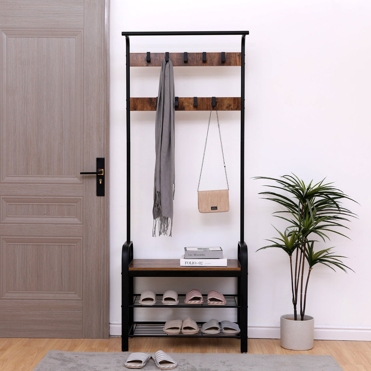 Coat Rack Hall Tree with Shoe Bench for Entryway