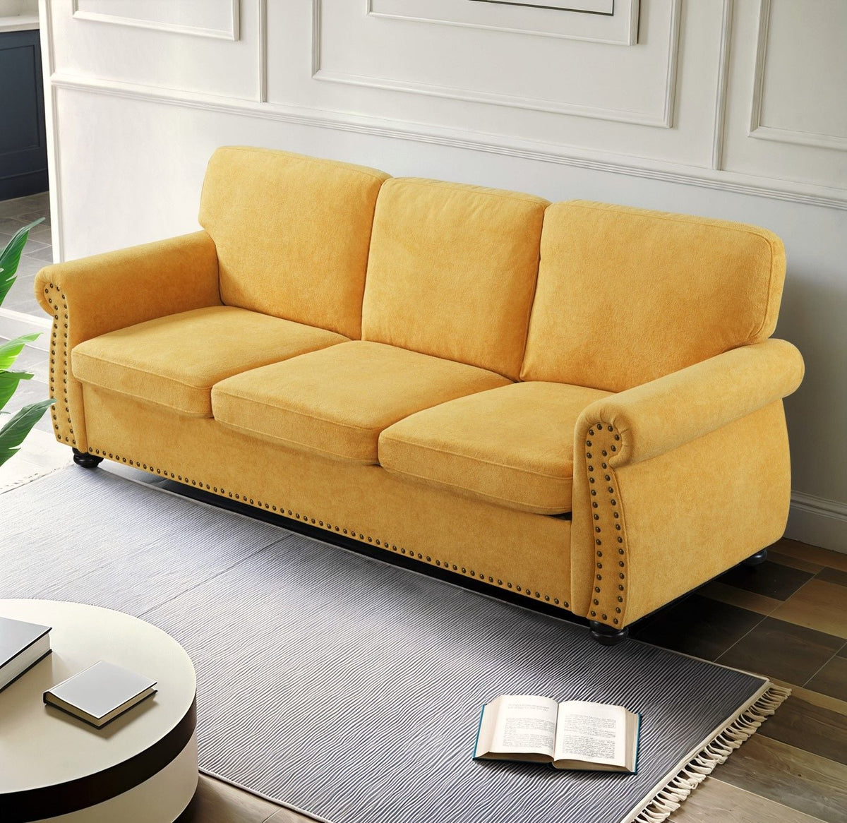 Soft Sofa, Upholstered 3 Seater Couch With High Density Foam, Loose Back Cushions And Turned Legs - view 23