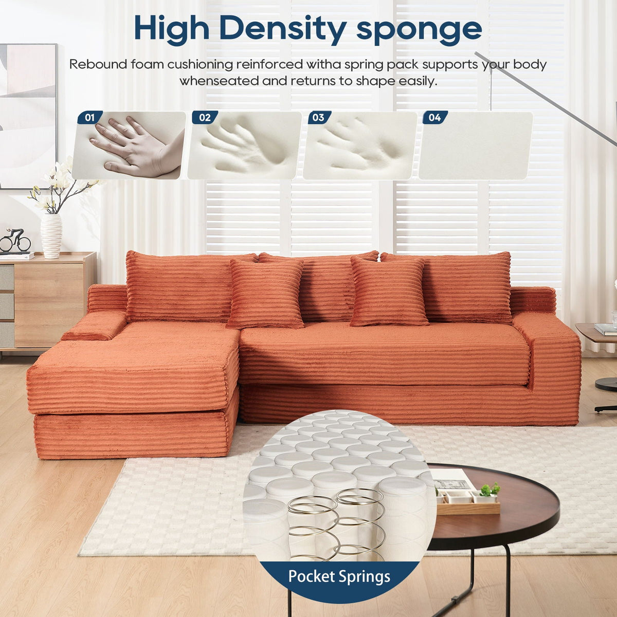 Modern L - Shaped Sectional Couch With Memory Foam - view 19