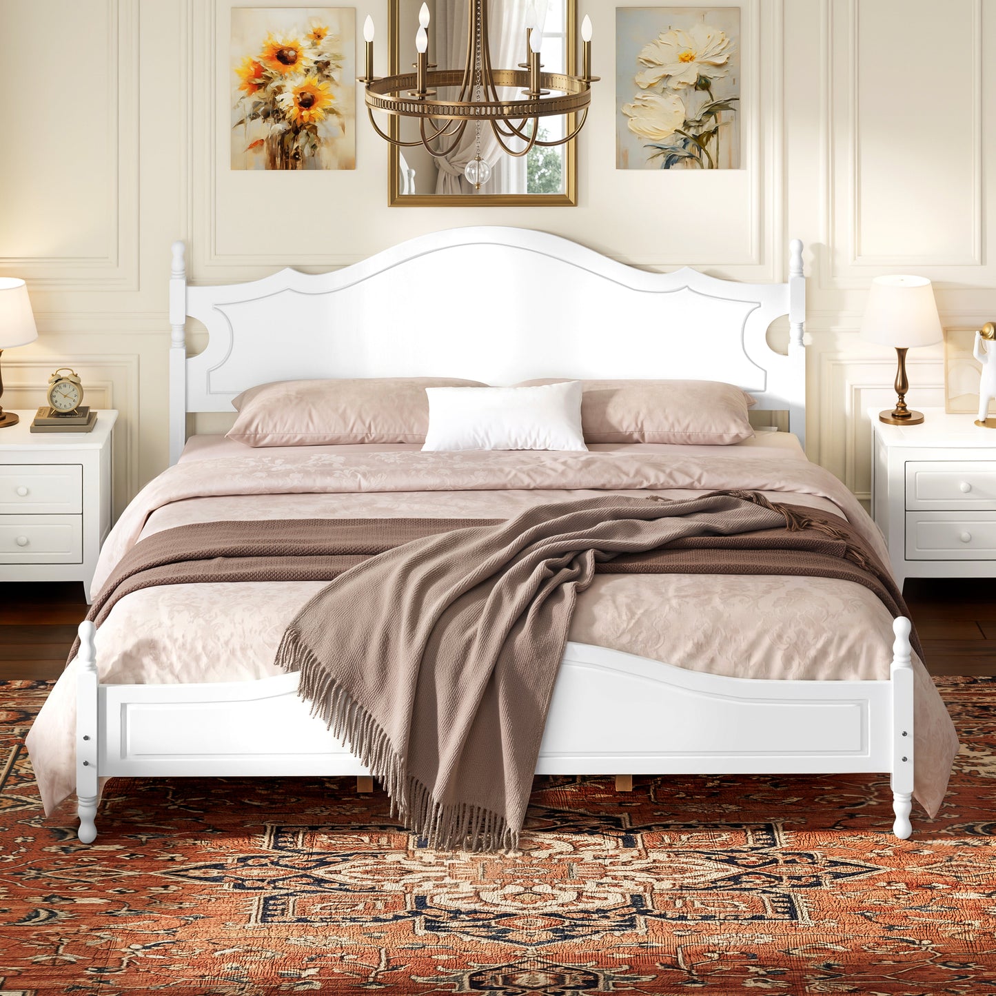 Retro Style King Bed Frame with Headboard