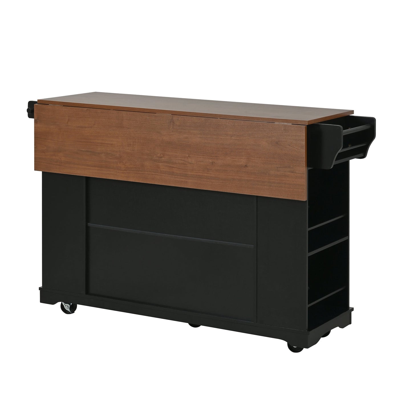 54" Mobile Kitchen Island with Glass Door Storage