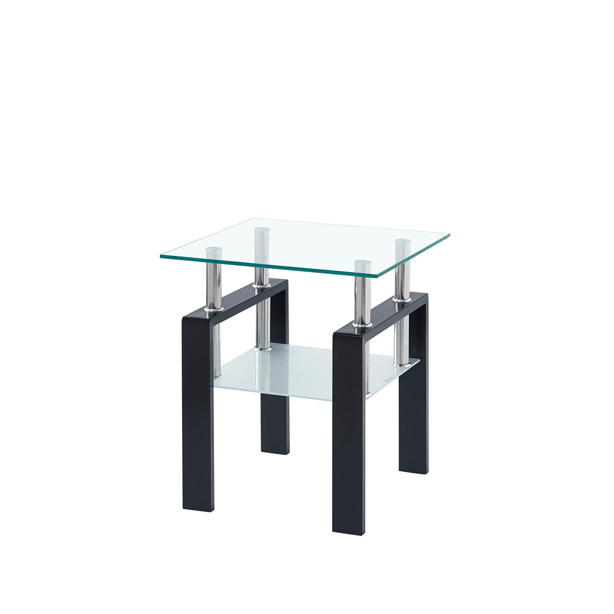 Tempered Glass Coffee Table with Two Layers - Black or White