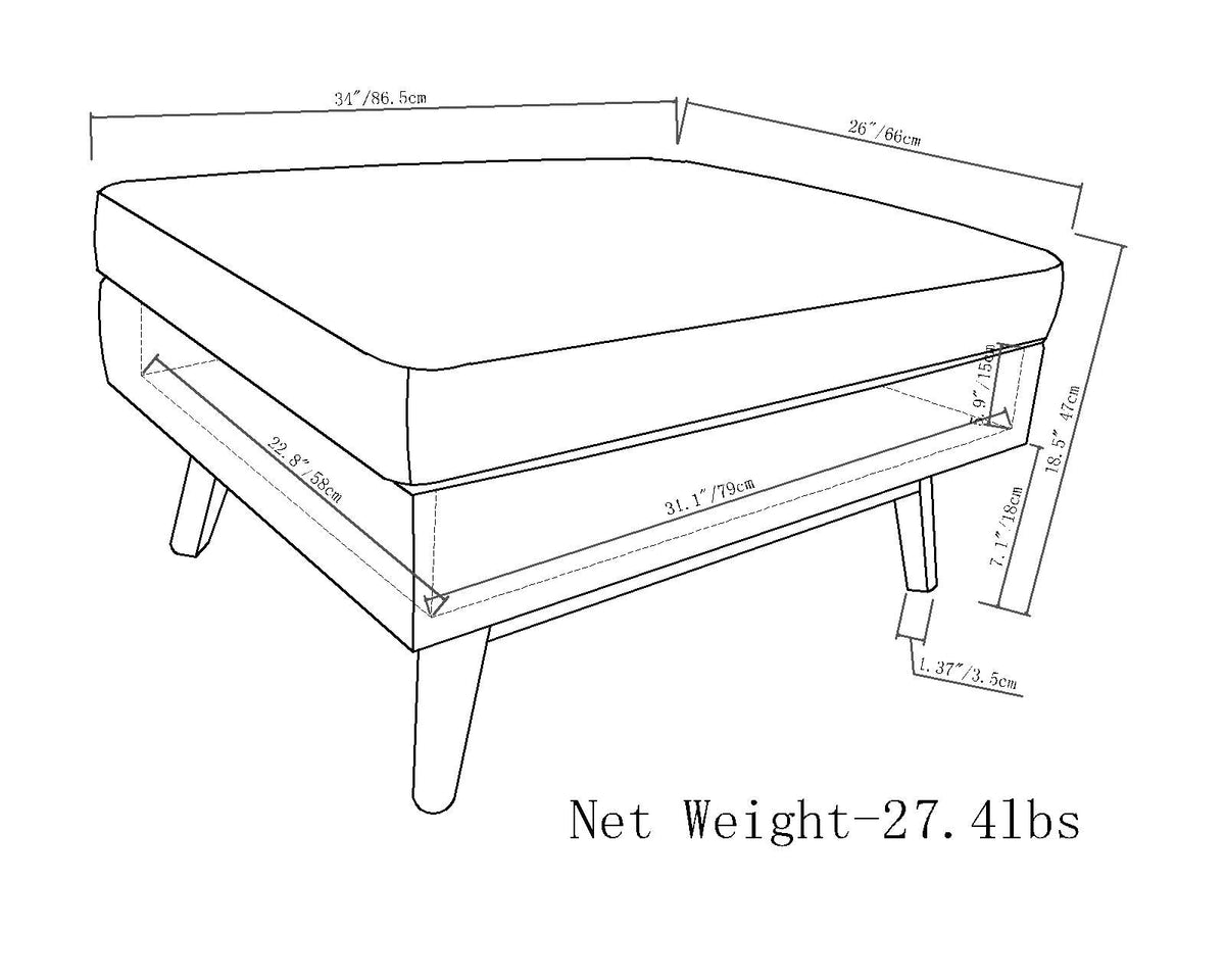Owen 34 Inch Wide Coffee Table Storage Ottoman in Distressed