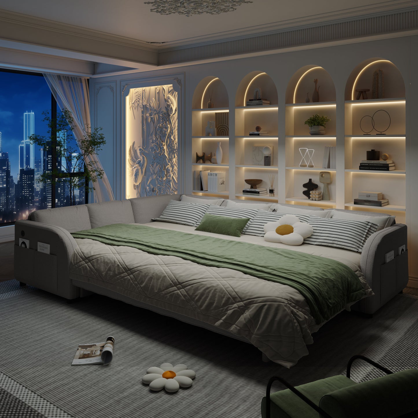 115.2" L-Shaped Pull-Out Bed Sleeper Sofa