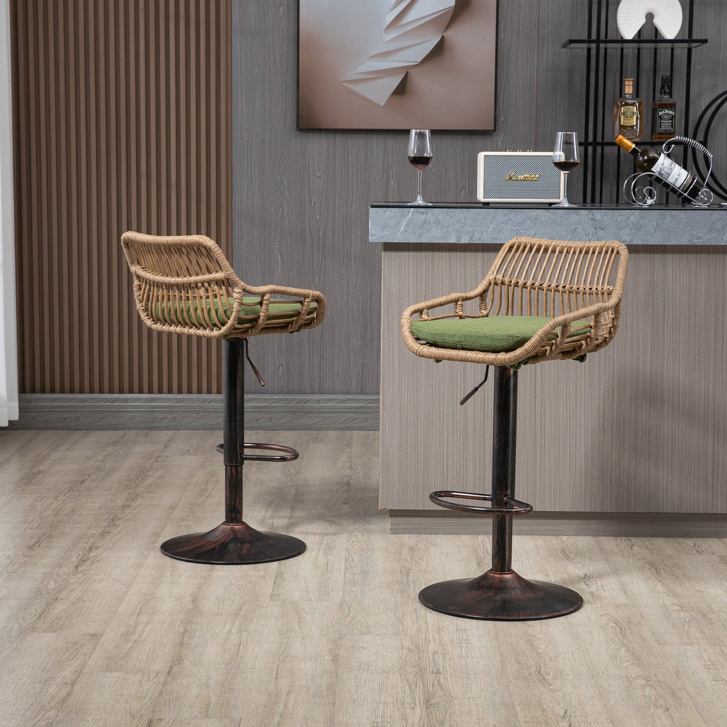 Modern Swivel Bar Stools Set of 2 Adjustable Counter Height Chairs