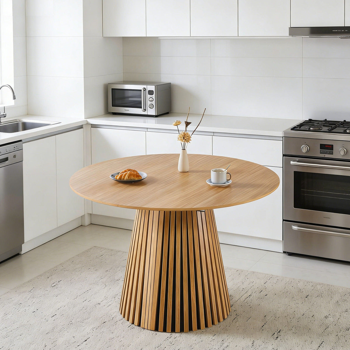 Extendable Pedestal Multifunctional Dining Table - Oak - view 5
