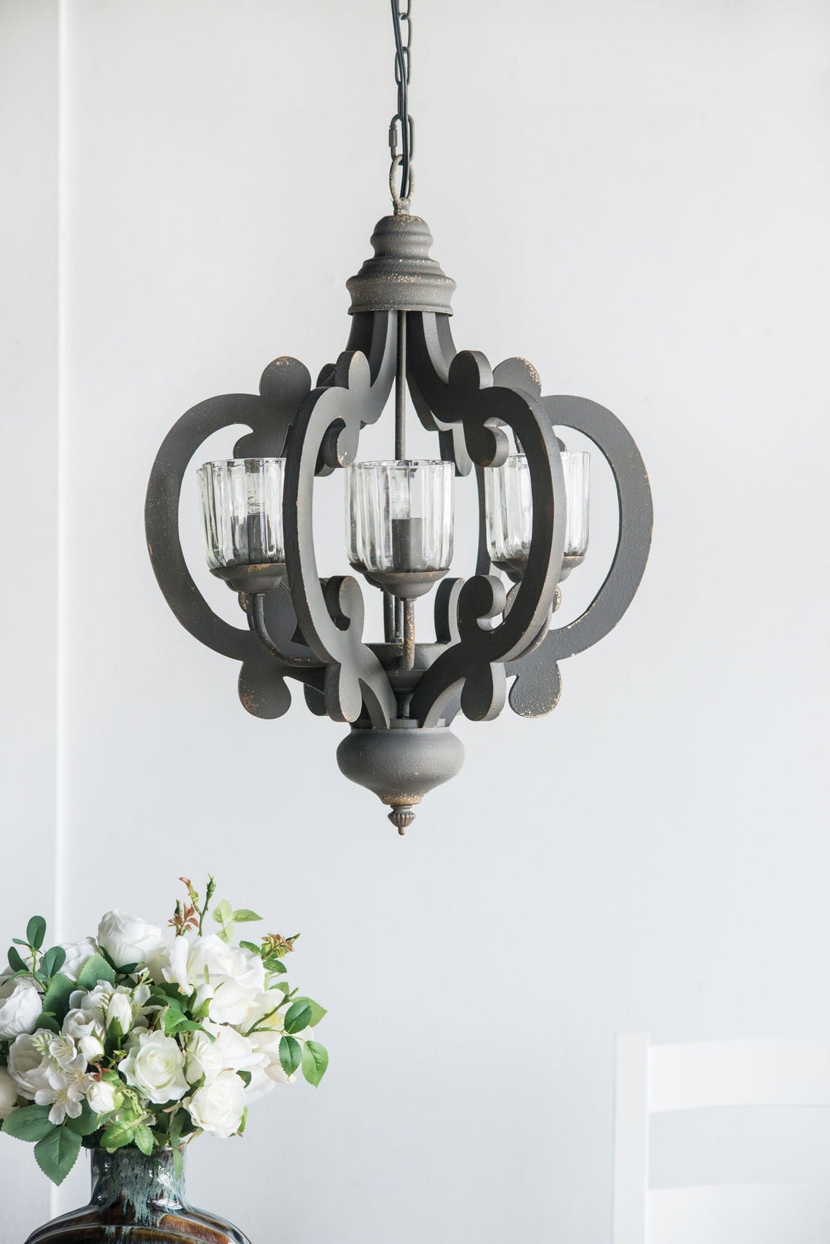 Farmhouse Chandelier, 6 Light Wood Chandelier Pendant Light Fixture With Adjustable Chain For Dining Room - view 4