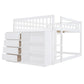 Full Over Full Bunk Bed with 4 Drawers and 3 Shelves - White