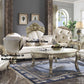 Dresden II - Sofa With 7 Pillows - Pearl Synthetic Leather & Gold Patina