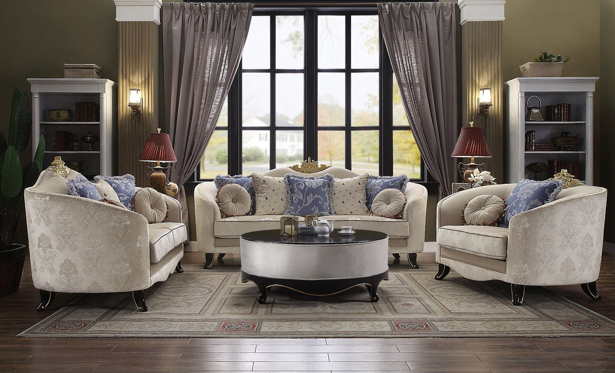 Sheridan - Loveseat With 5 Pillows - Cream Fabric