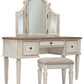 Realyn - Vanity/Mirror/Stool (Set of 3) - White / Brown / Beige