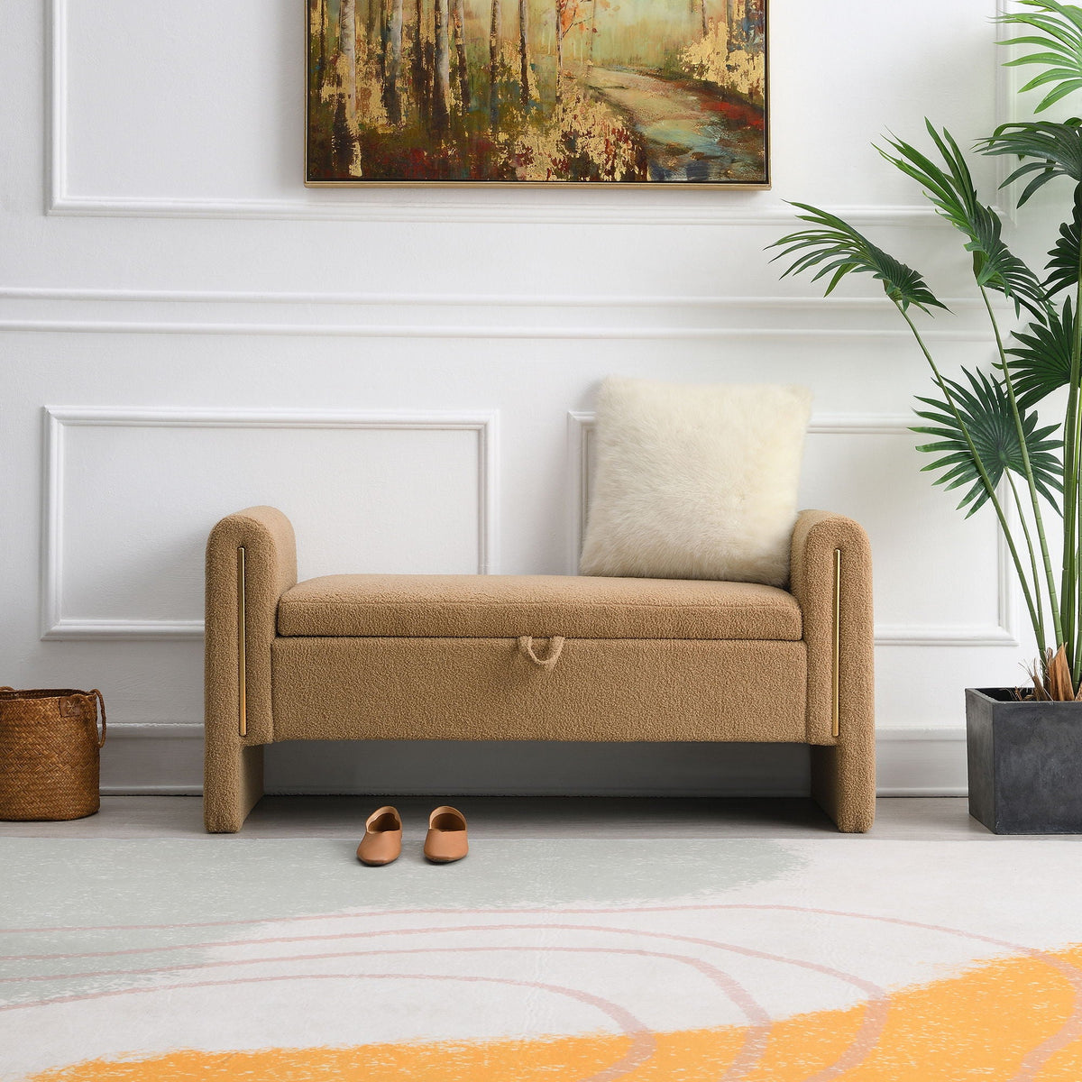 Modern Teddy Upholstered Large Bed End Bench With Arms And Storage - view 36