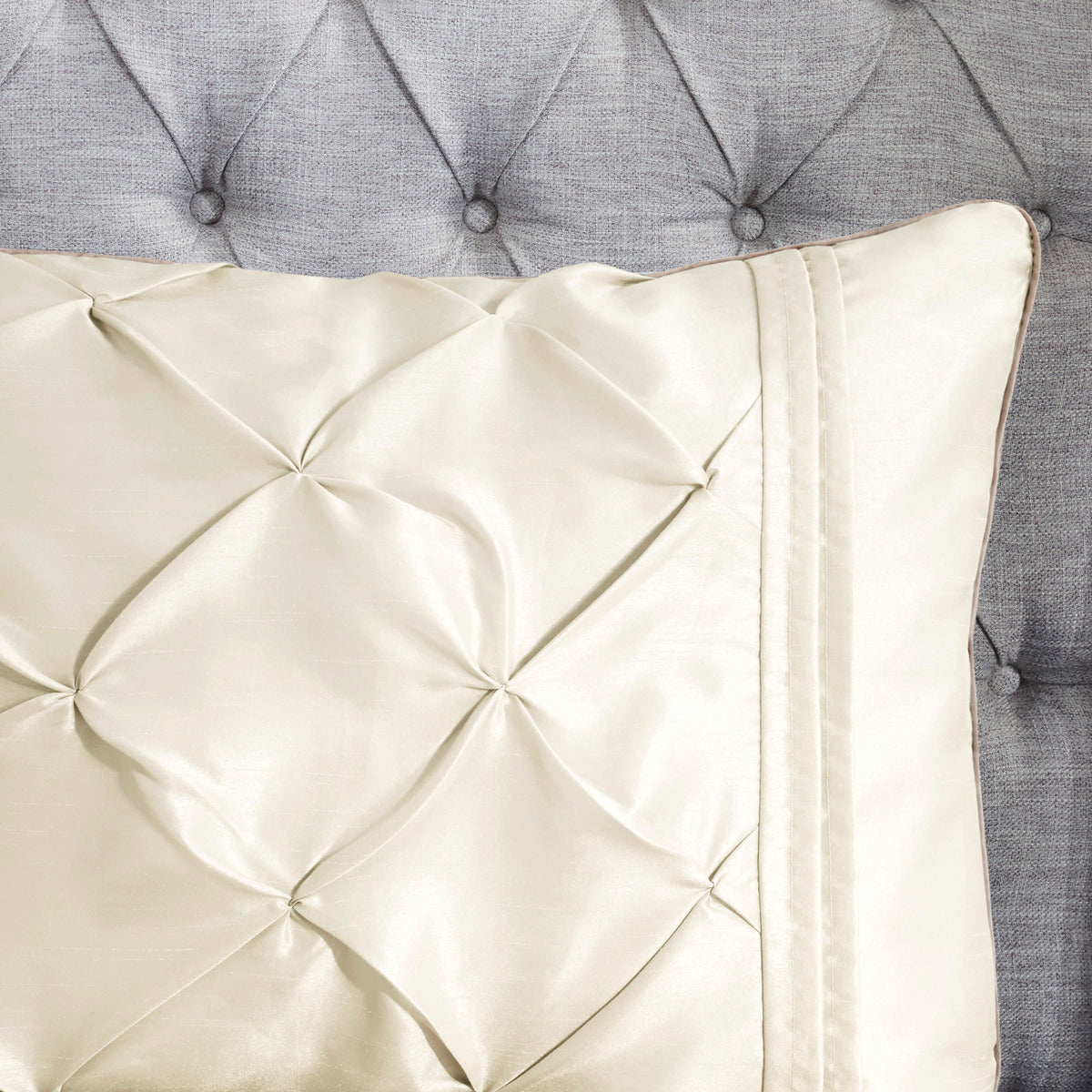 7 Piece Tufted Comforter Set Ivory Queen