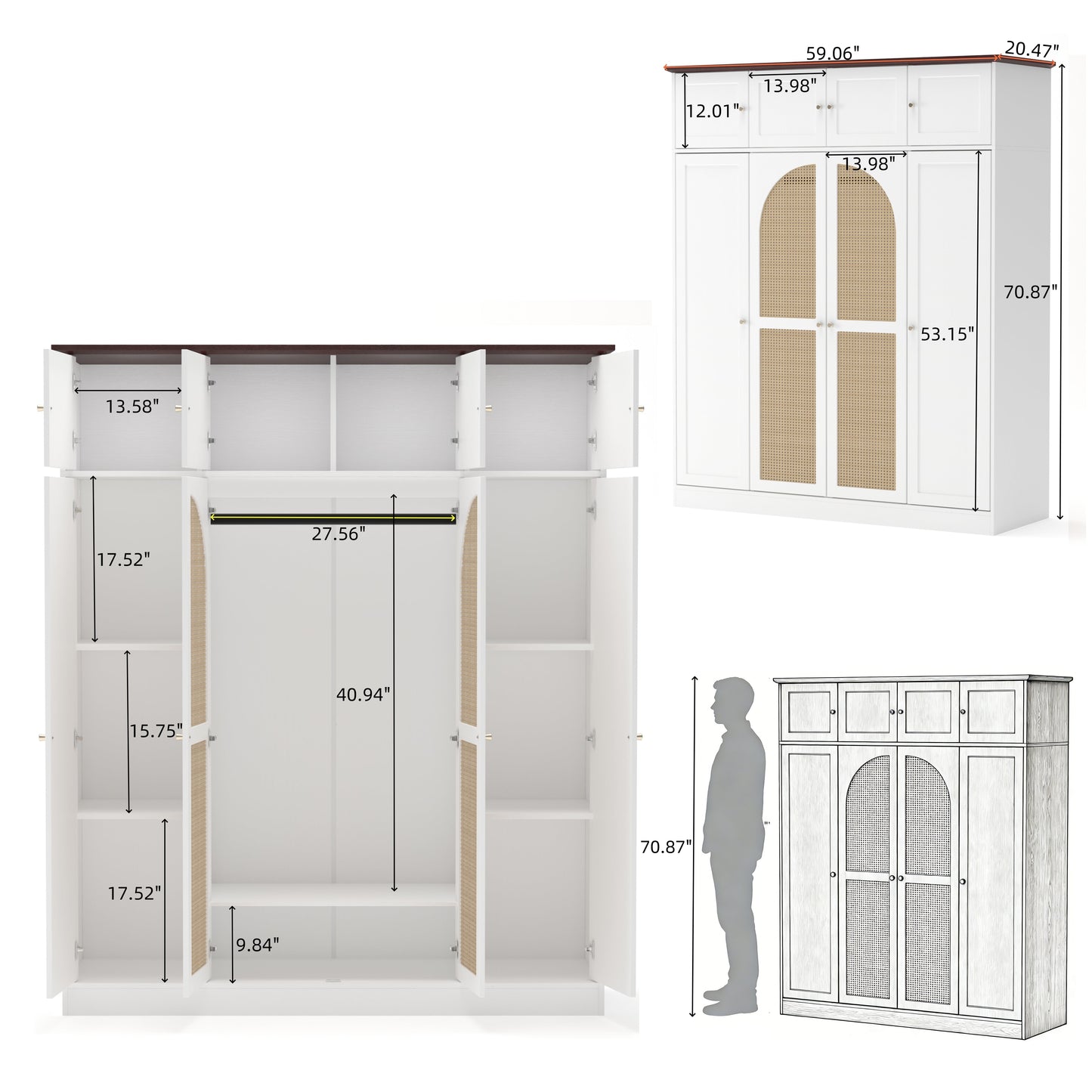 70.87" Tall 8-Door Large Capacity Armoire Wardrobe Closet