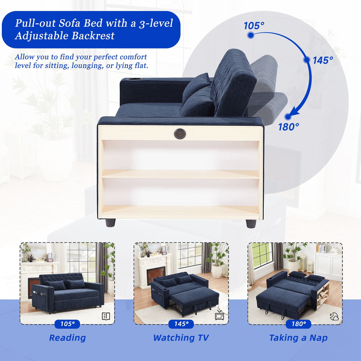 Pull-Out Sofa Bed Convertible Couch With Adjustable Backrest For Living Room - view 16
