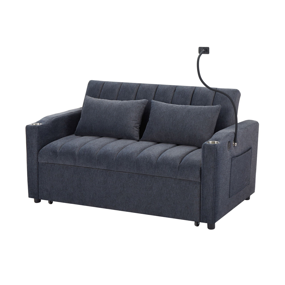Convertible Sofa Bed Loveseat Sofa With Three USB Ports, Two Side Pockets, Two Cup Holders And 360° swivel - view 3