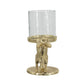 7x4x7.5' Gold Rabbit Pillar Candle Holder with Clear Glass Hurricane Shade