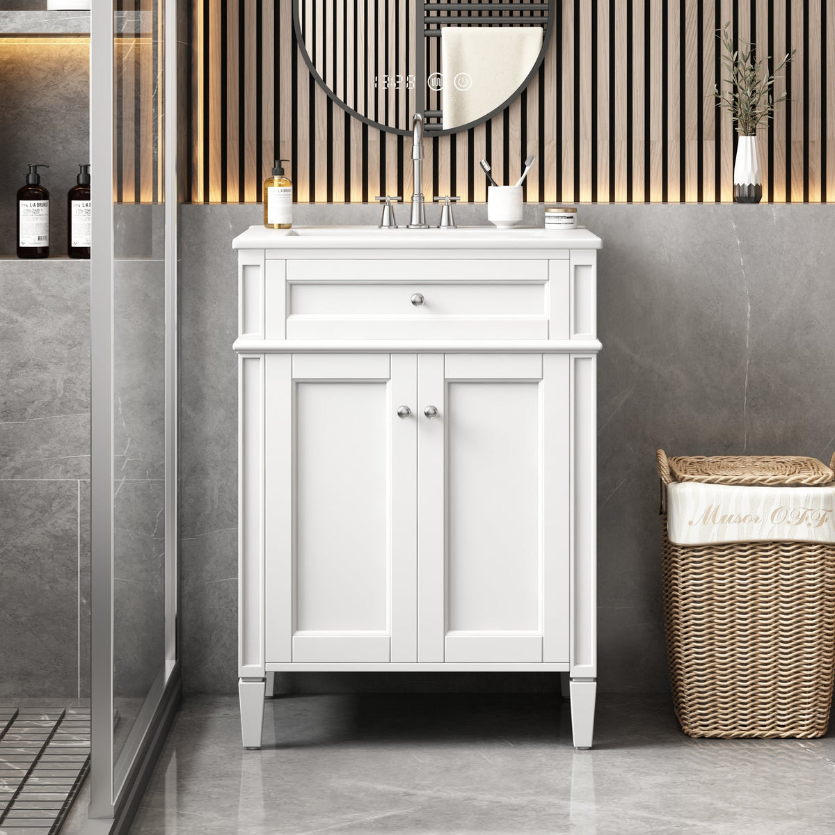 24" Bathroom Vanity with 2 Doors and Tip-Out Drawer