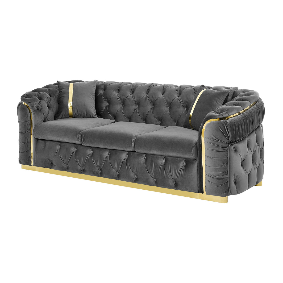Button Tufted Couch With 2 Pillows, 3 Seater Luxury Chesterfield Sofa - view 3