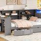 Wood Twin Size Platform Bed with Storage Shelves and Charging Station