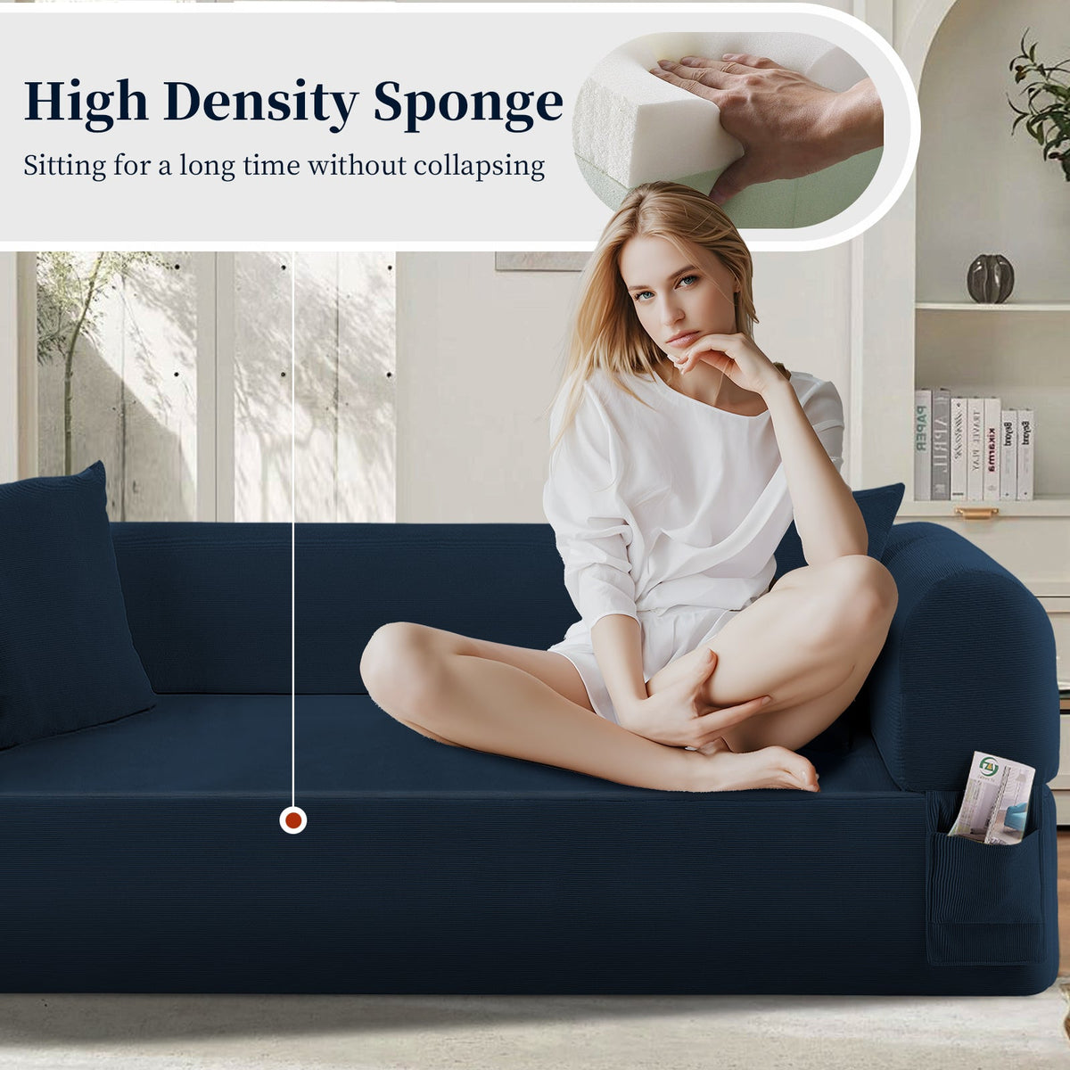 Spring Sofa with High-Quality Fabric, Pillows & Storage