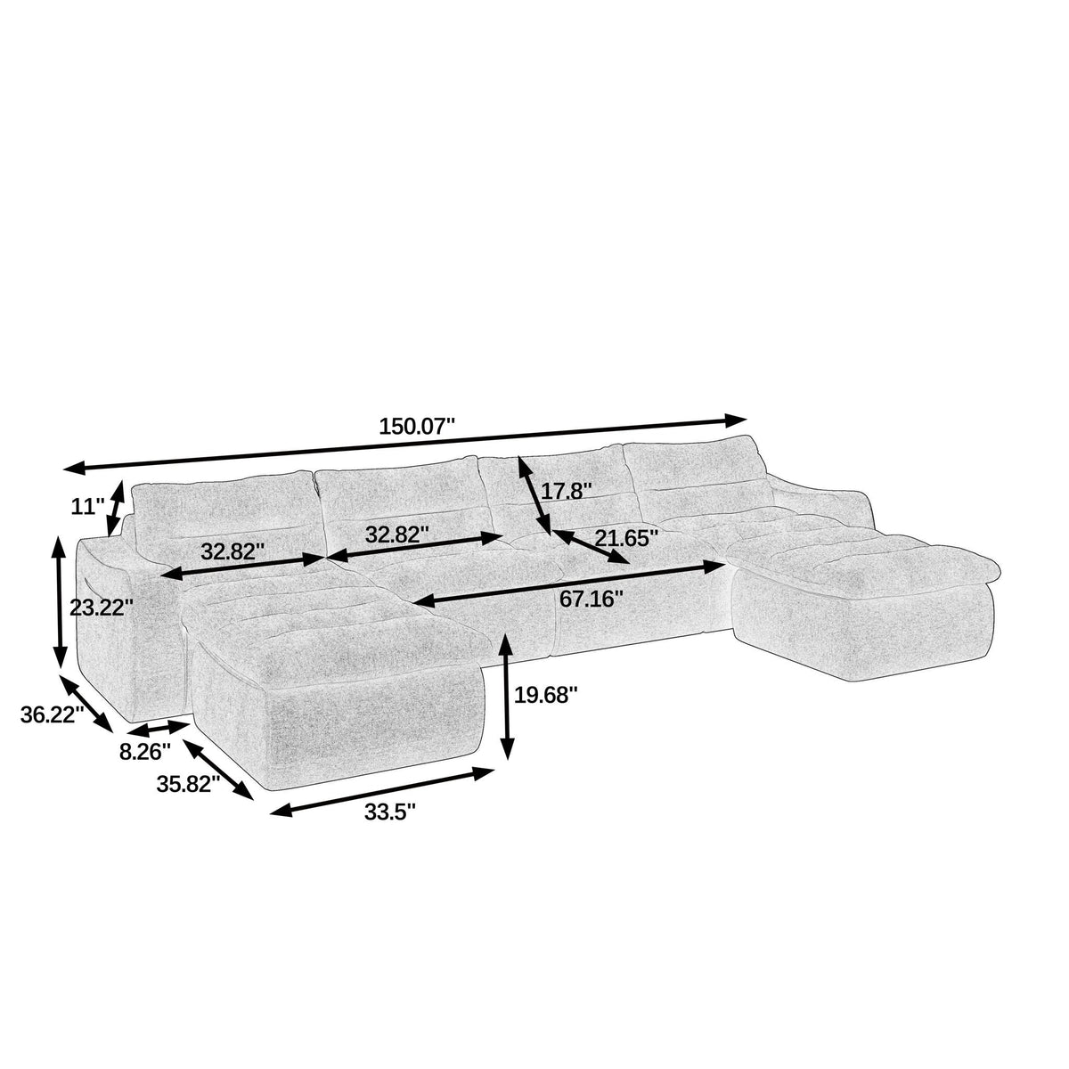 Modern L Shaped Modular Beanbag Sofa, Comfortable Lazy Style, Compression Sponge And Cloth - view 7