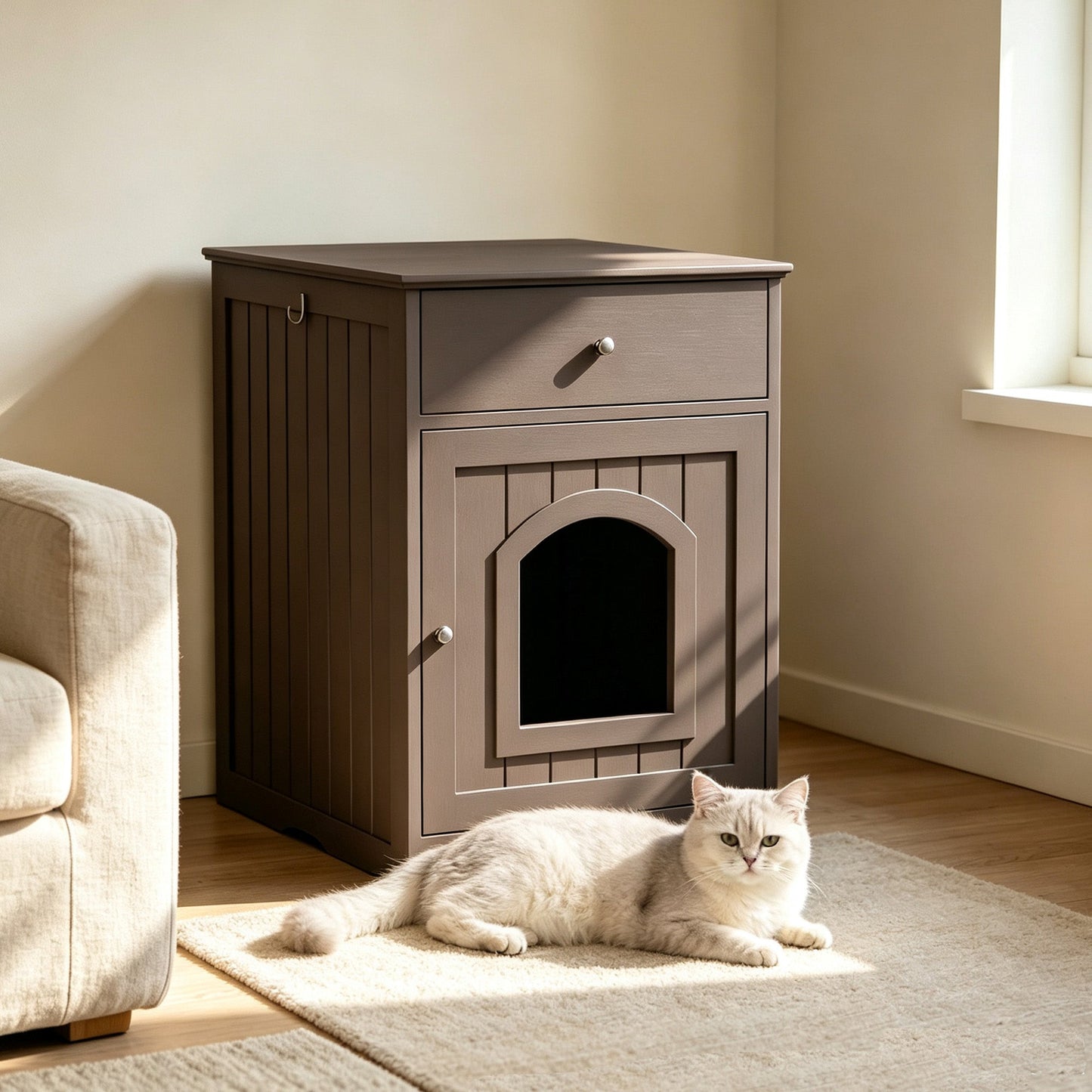Wooden Pet House Cat Litter Box Enclosure with Drawer