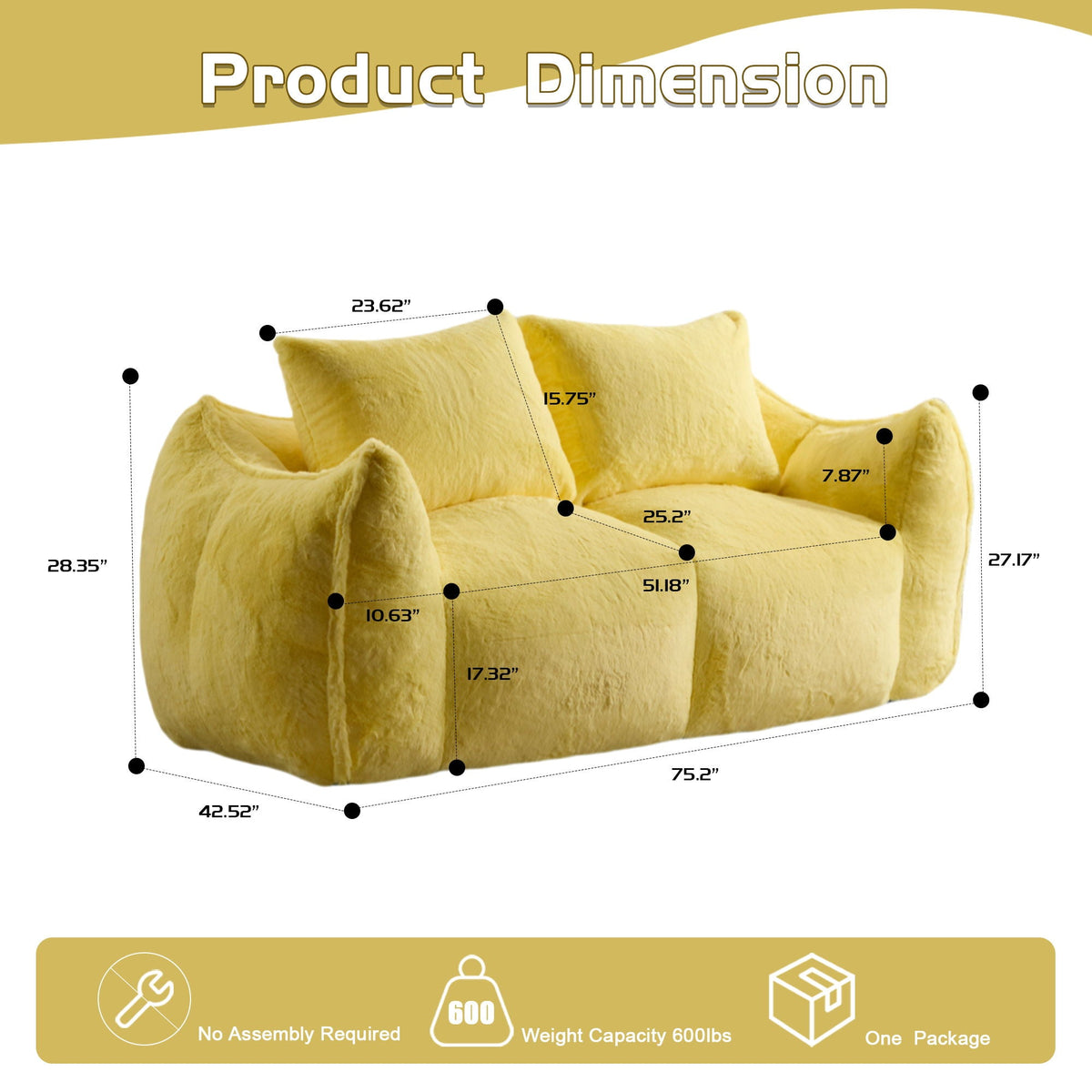 Giant Bean Bag Couch, Ultra Soft Fluffy Loveseat For Living Room - view 40