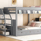 Wood Full Size Convertible Bunk Bed with Storage Staircase and Drawers