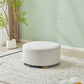 White Fabric Round Ottoman with Wooden Legs